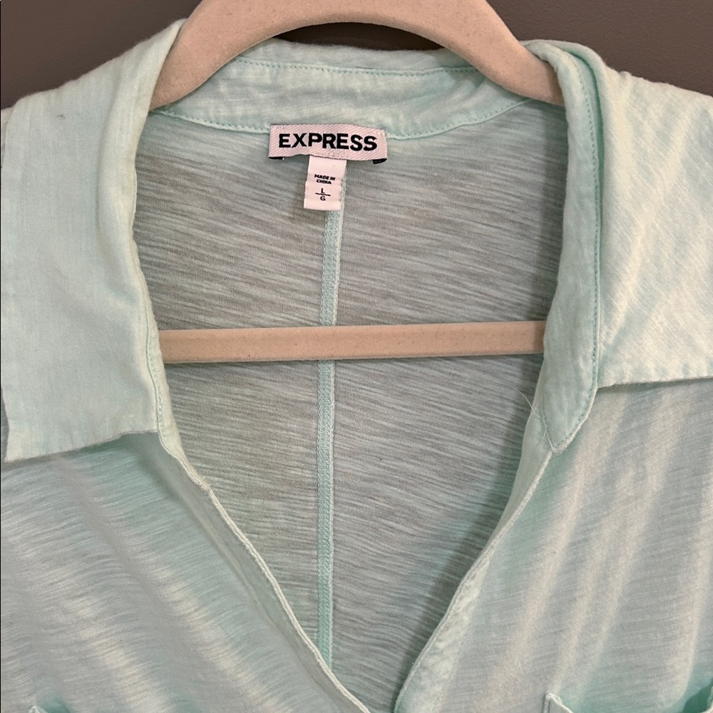 EXPRESS  Women's Light Green Button-Down Shirt size large - Picture 2 of 5